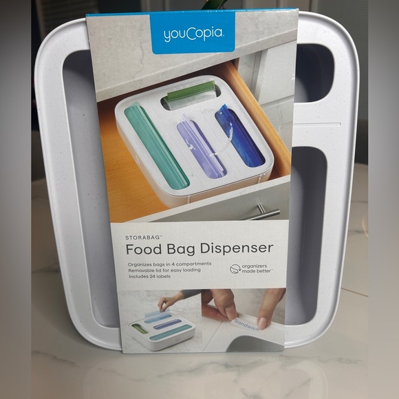 YouCopia Other - Youcopia 4-Slot Plastic Sandwich Bag Dispenser - White Kitchen Storage Organizer